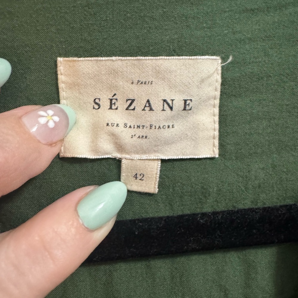 Sezane Green Floral Embroidered Button-Up Blouse - Picture 5 of 6